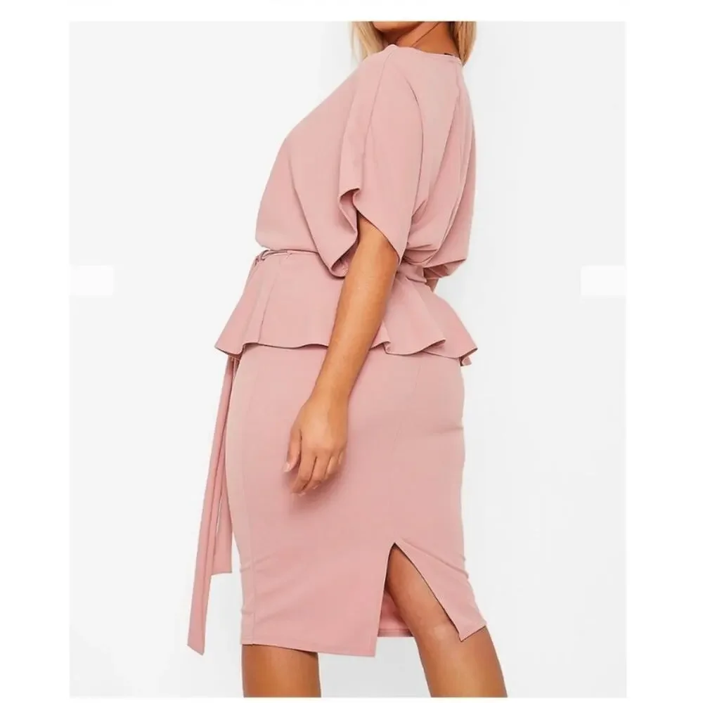 Boohoo Plus Peplum Dress Blush Rose Pink Size 20 - Picture 3 of 8